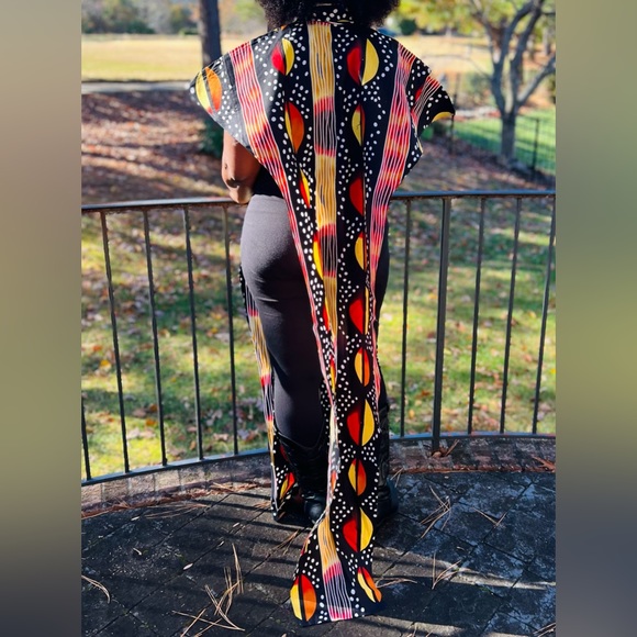 African Print Ankara Brown Multicolor Button Front Open Side Blouse - Picture 6 of 6